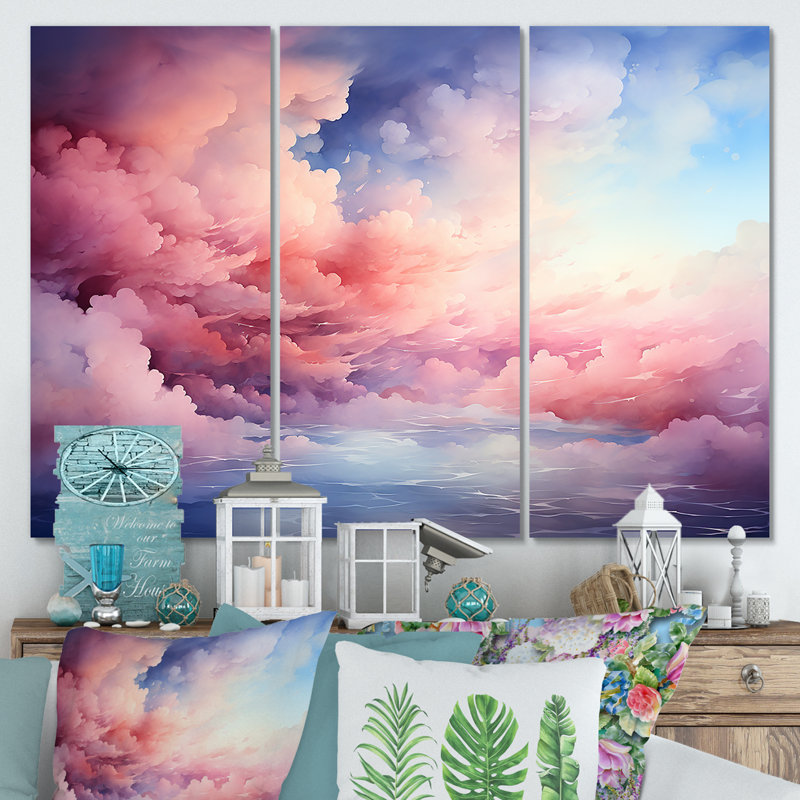 Rose et bleu pastel coloré ciel IV - art mural ciel, Toile tendue, H 28 po x l 36 po x P 1 po