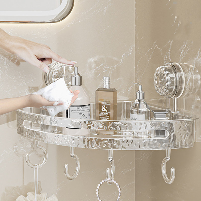 Serviteur de douche d'angle transparent avec crochet, Argent argent