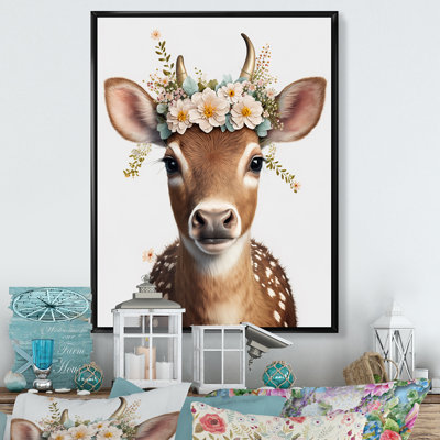 " Cute Baby Cow With Floral Crown I "