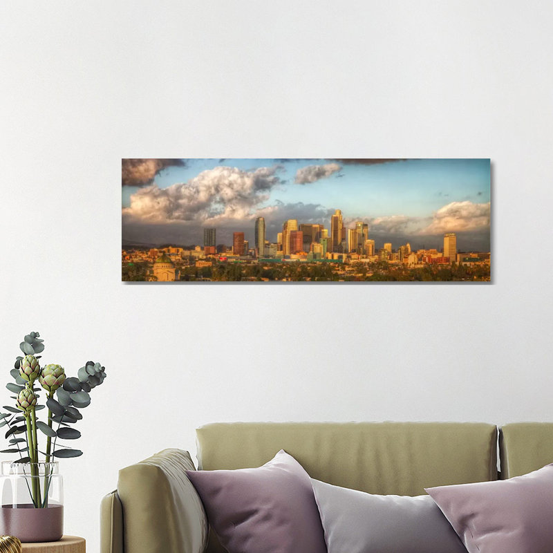 Los Angeles Panoramic Skyline Cityscape 1 Piece Wrapped Canvas Panoramic Wall Art, 121.92 cm H x 40.64 cm W x 1.91 cm D
