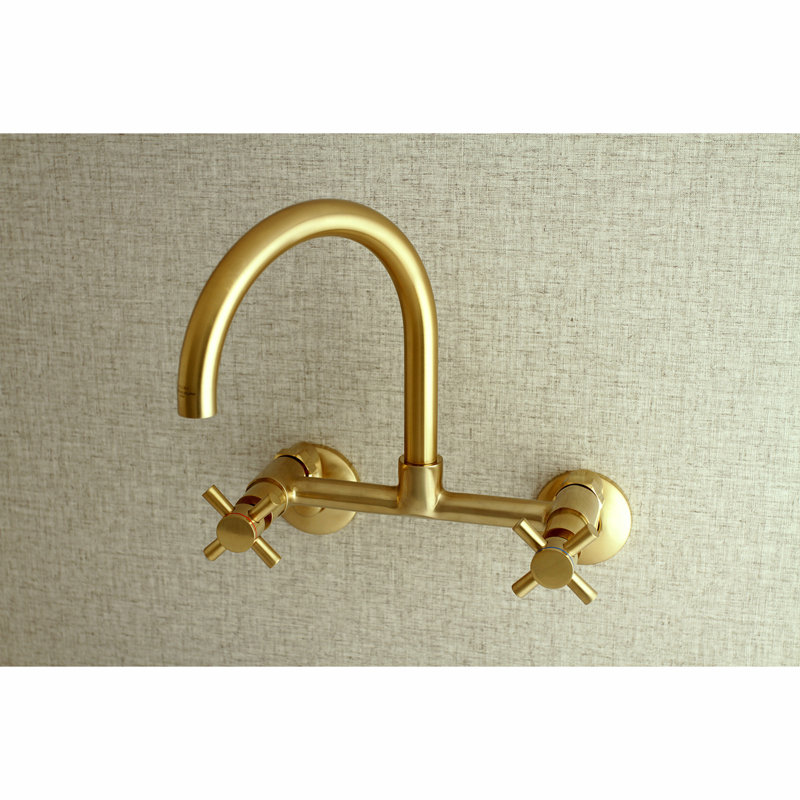 Kingston Brass Concord Double-Handle 2-Hole Wall-Mount Bridge Kitchen Faucet, Satin Brass