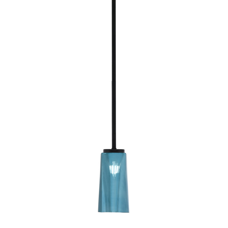 Suspension Arrington Stem Mini présentée en finition noir mat avec verre dégradé bleu de 12,7 cm (L) x 24,8 cm (H).