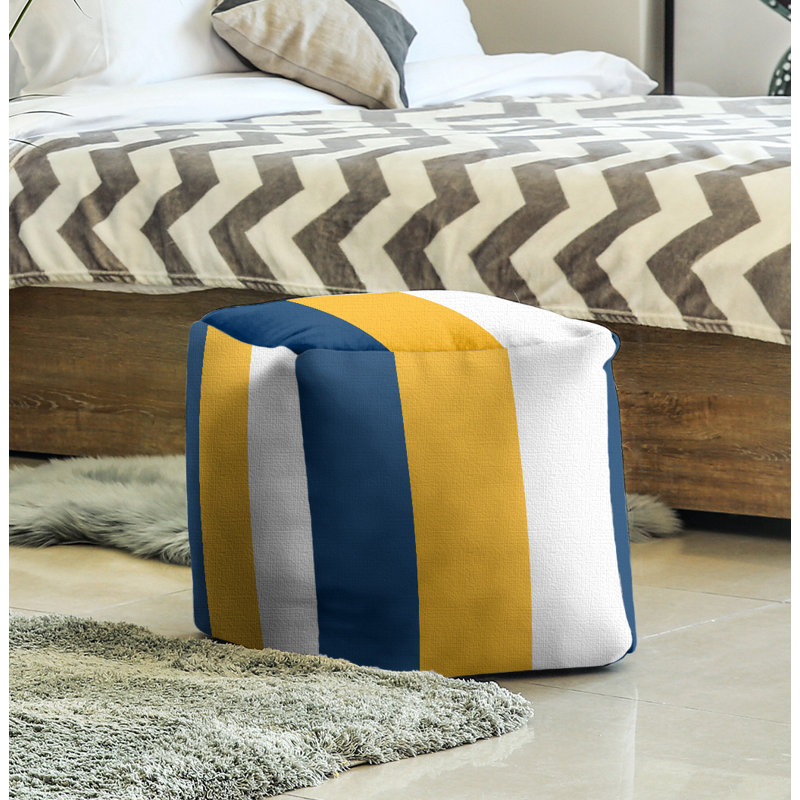Repose-pieds cube california stripes, Bleu / Jaune / Blanc