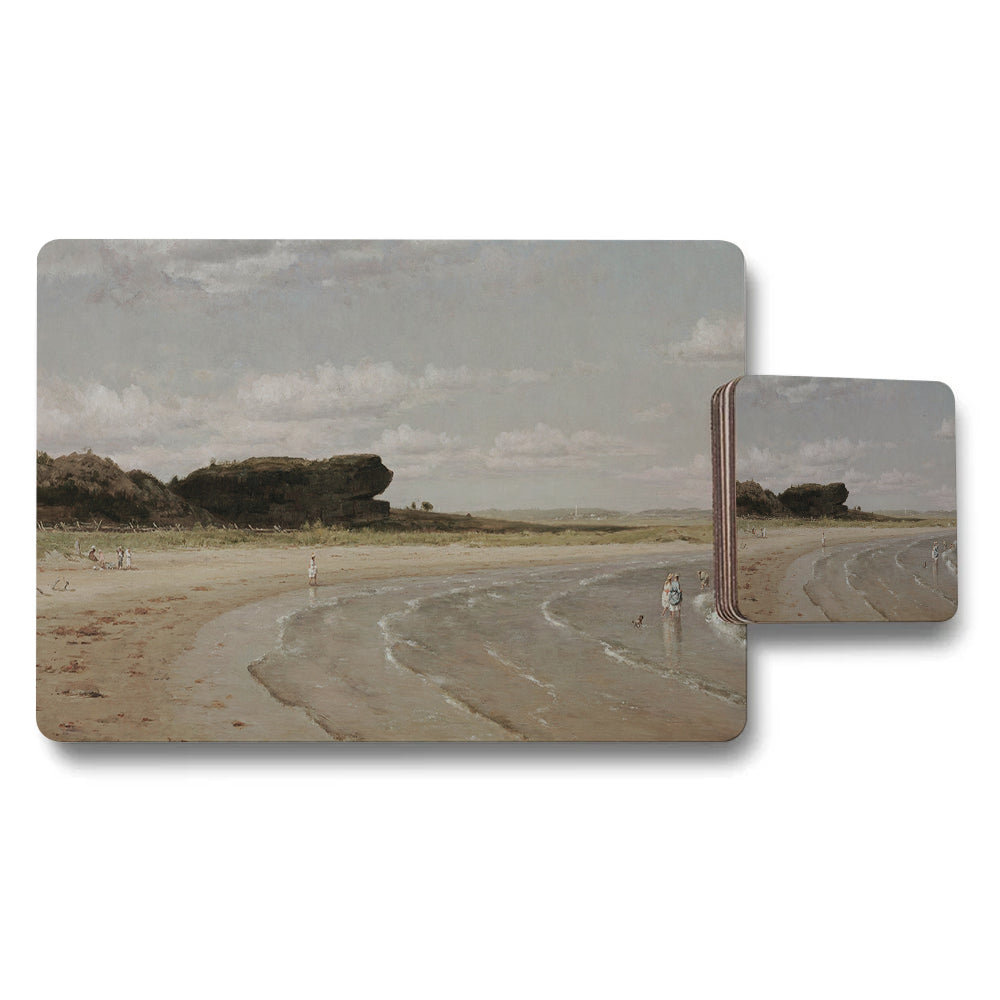 Seascape Beach Placemats And Coaster Set With Coastal Art