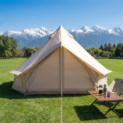 9.8ft 4-Season Bell Tent with Stove Jack, 210D Oxford Fabric, Waterproof PVC Floor, 78" Center Height, Mesh Windows, for Glamping, Family Camping