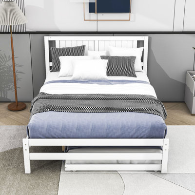 Lit plateforme double en bois avec lit gigogne