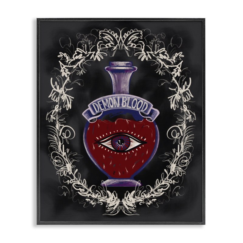 Demon, pot de sang encadré, estampe numérique, conception par Connie Summers, H 14 po x l 11 po, Giclée encadrée noir minuit