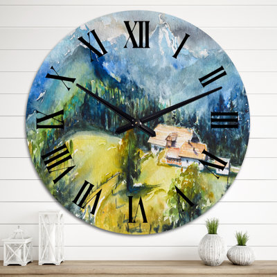 Mountain Ranges and Farm in Foreground - Country Wall Clock