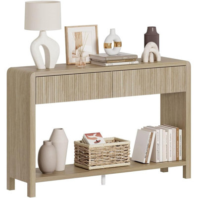Console Table For Entryway Storage, Wood Sofa Tables For Living Room, Couch Table With 2 Drawers For Hallway (47.2 Inch, Light Walnut)