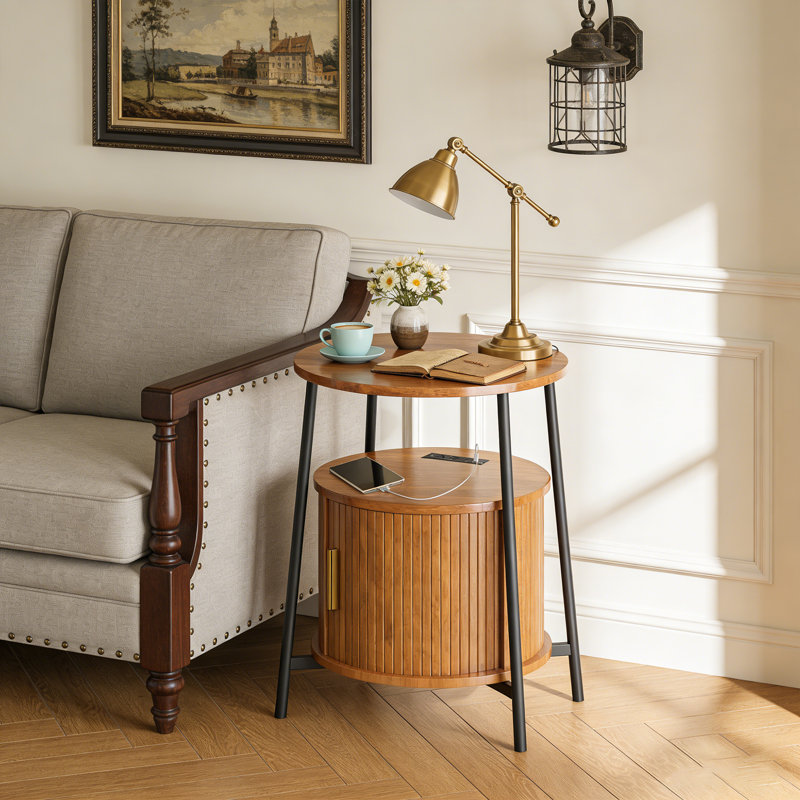 End Tables Side Table With Storage, Fluted Nightstand With Charging Station, Small Mid-century Modern Bedside Tables, Side Table For Small Space Living Room Bedroom Sofa Couch