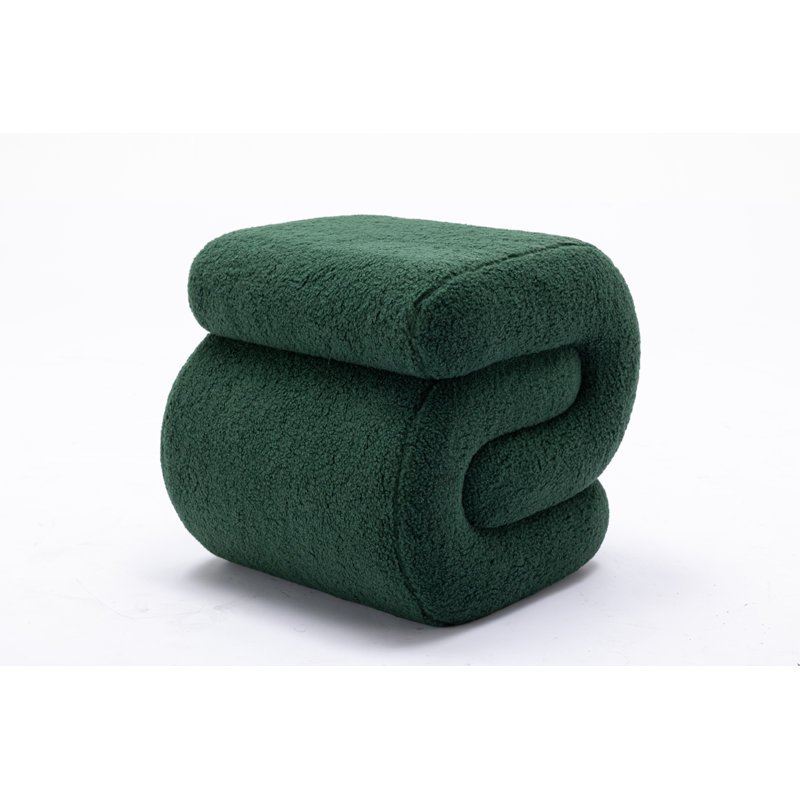 Jaszlyn S-shape Ottoman, Makeup Stool Footstool, Green Wool