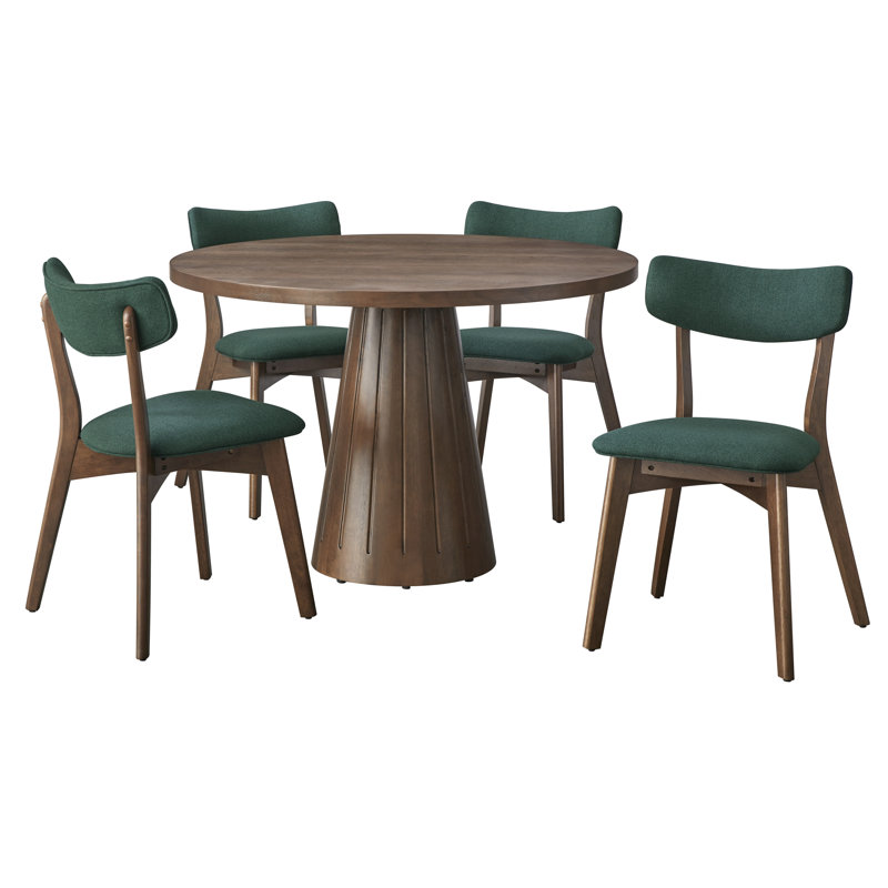 Castilia Round Dining Set, 5 Pieces: Table, 4 Chairs, Green