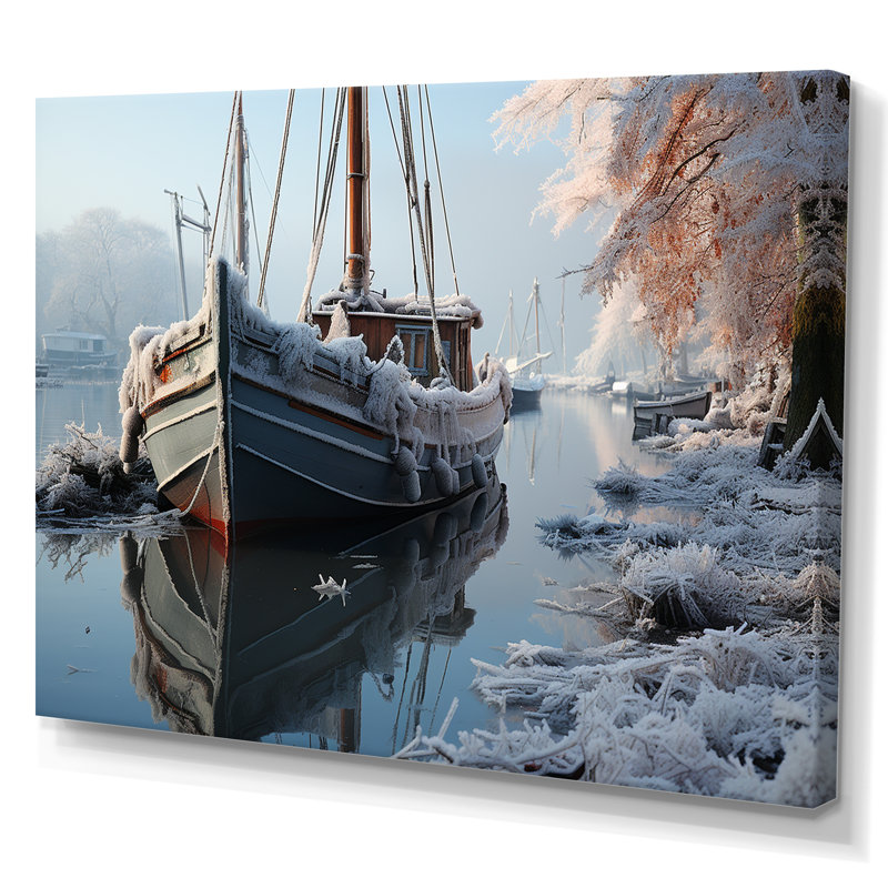 Icy Harbor Winter Landscape, reproduction d'art sur toile, H 12 po x l 20 po x P 1 po, Toile tendue
