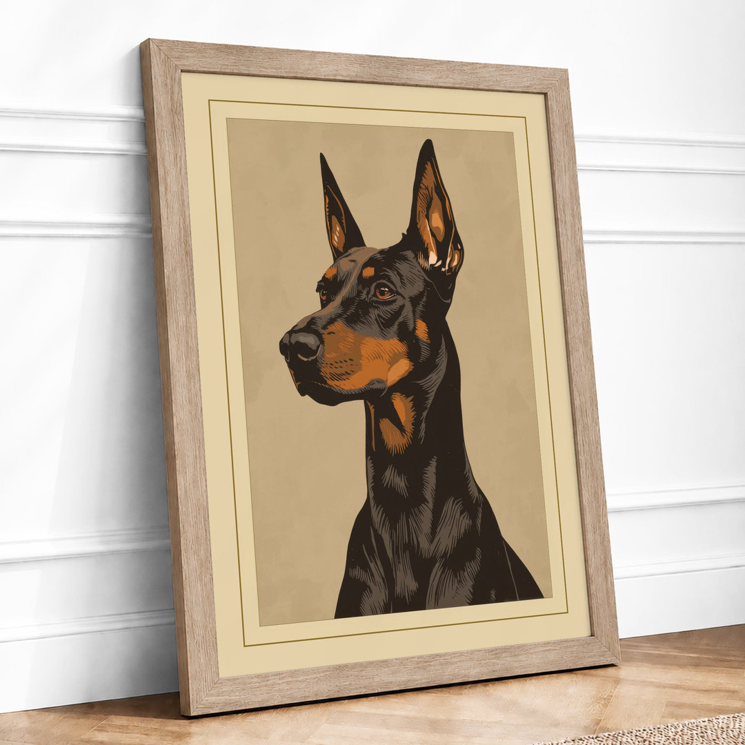 Doberman in Profile Vintage Framed Art Print