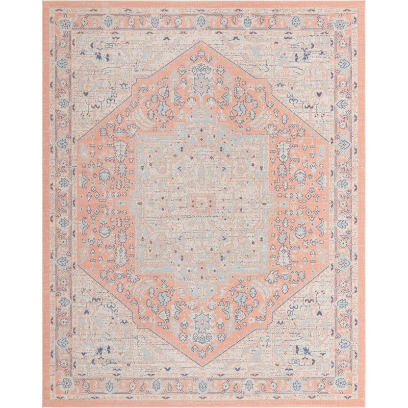 Tapis oriental rose poudré Leea, Rectangle de 10 pi x 14 pi