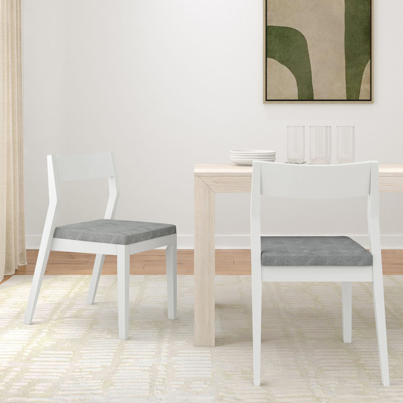 Modern Solid Wood Dining Chair with Upholstered Cushion (2 Pack), Slate, White