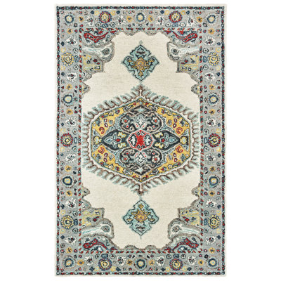 Tapis ivoire / gris en laine touffeté à la main Imogene