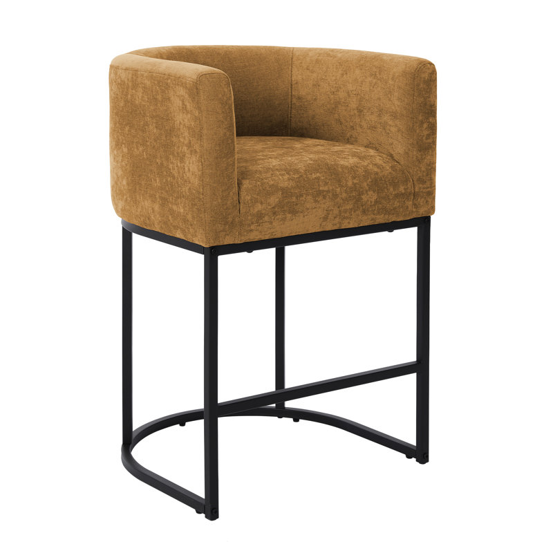 26" Upholstered Counter Height Bar Stool, Yellow/Black Frame, Black