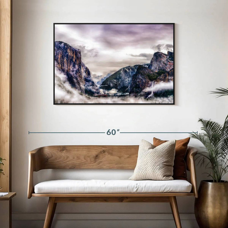 Canyons du parc national Yosemite, Cadre flottant noir, 43 po x 29 po