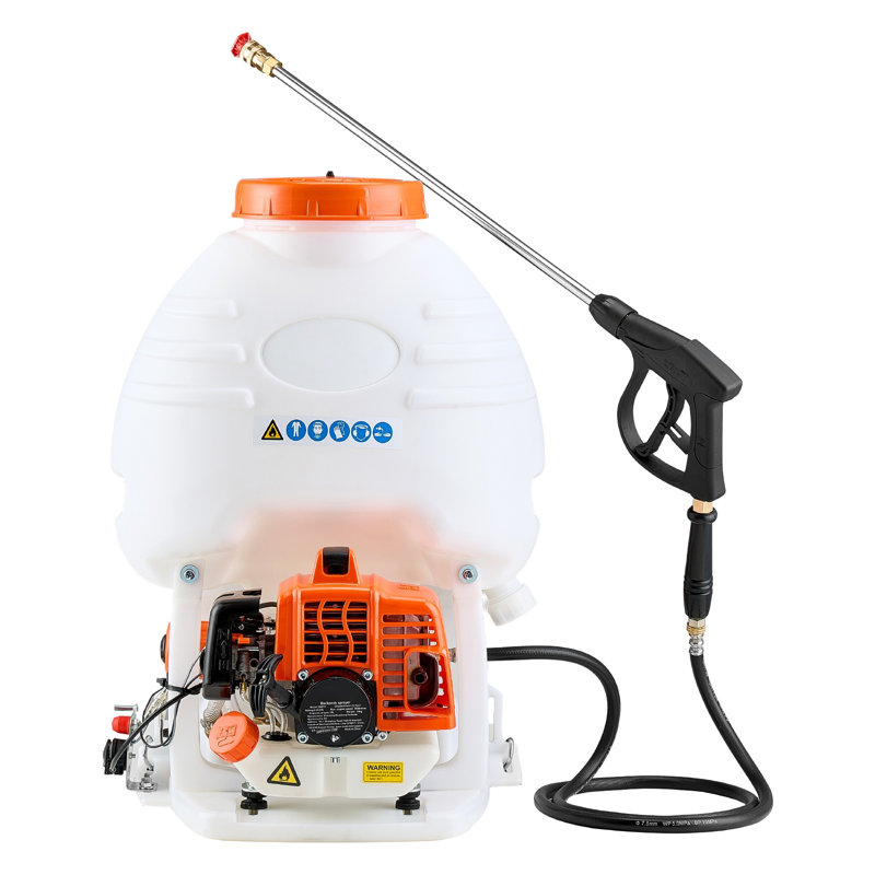 Vaporisateur à gaz avec sac à dos avec moteur 26,5cc, réservoir de 5 gallons et baguette de 24 pouces pour la pelouse et le jardin