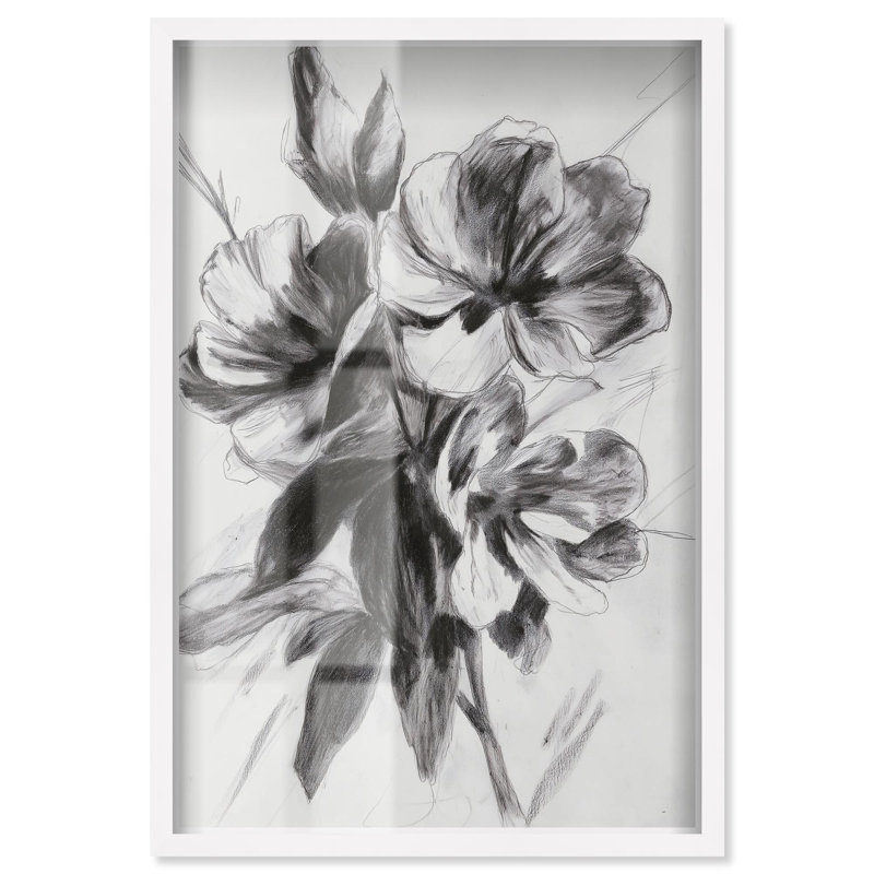 «Dusky Florals Minimalist Art Shadowbox» par Art Remedy, H 16 po x l 11 po, Blanc