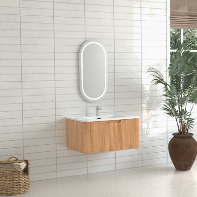 Armoire de salle de bain murale avec lavabo flottant 30 po avec lavabo intégré en céramique blanche