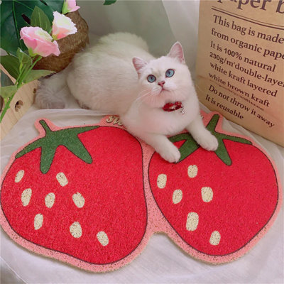  Fruit Series Strawberry Cat Litter Mat, Waterproof,  Soft on Kitty Paws, 24'' X 16''