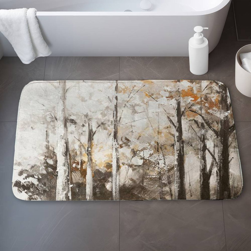Abstract white forest Bath Mat with Non-Slip Backing - Quick Dry Memory Foam Bathroom Rug - Absorbent - Modern Plush Spa-Style - Machine Washable