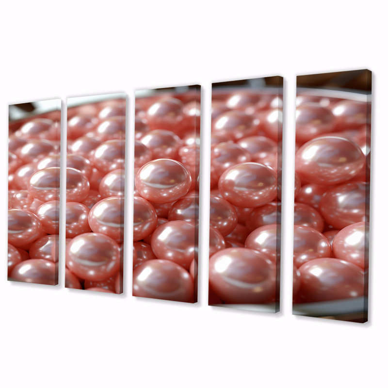 Perles de cristal rose dans un bol - impression d'art mural fleurs - 5 panneaux égaux