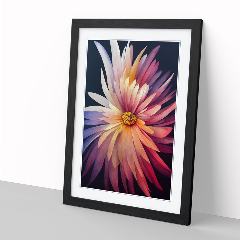Watercolour Chrysanthemum Flower Vol.1 - Picture Frame Print, Black, 64cm H x 46cm W x 2cm D