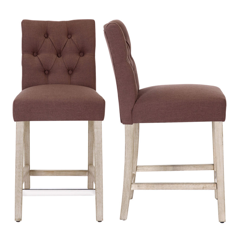 Wren Upholstered Counter Stool with Solid Wood Frame, Brown, Antique Gray, Counter Stool (24'' Seat Height)