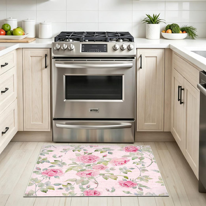 Pink Colorful Vintage Floral Ornament Rose Watercolor Seamless English Machine Washable Indoor Area Rug, Rectangle 32" x 47"