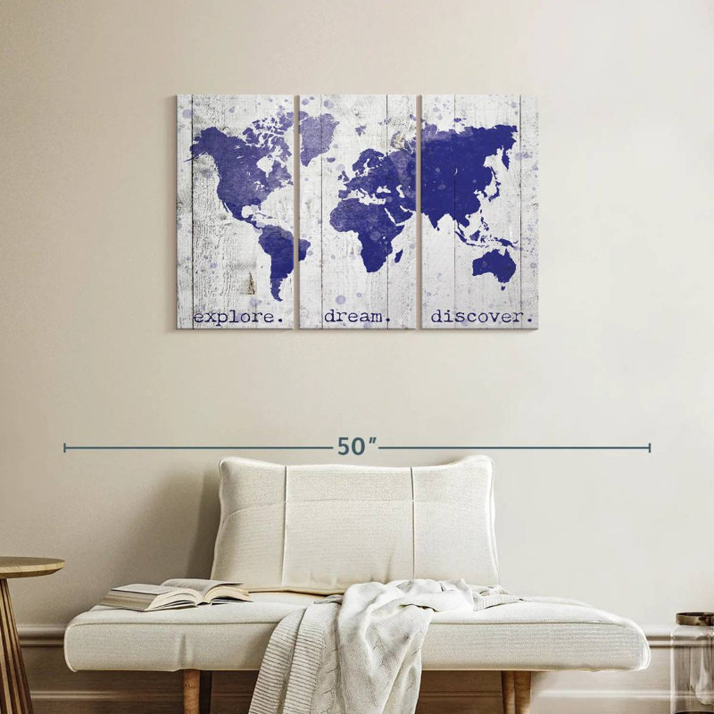 Senne Explore Dream Discover World Map, 24" H x 38" W
