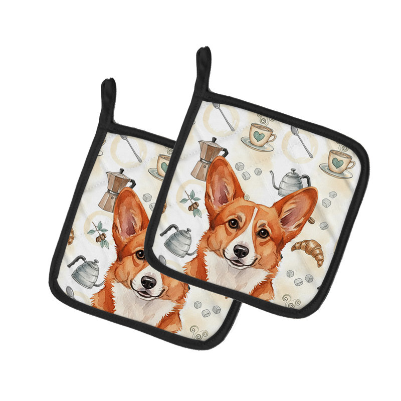 Red Cardigan Welsh Corgi Coffee Bar Pair of Pot Holders