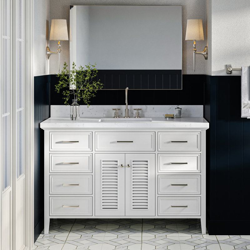 Meuble-lavabo simple 54,25 po avec comptoir en quartz Bodhin, Blanc