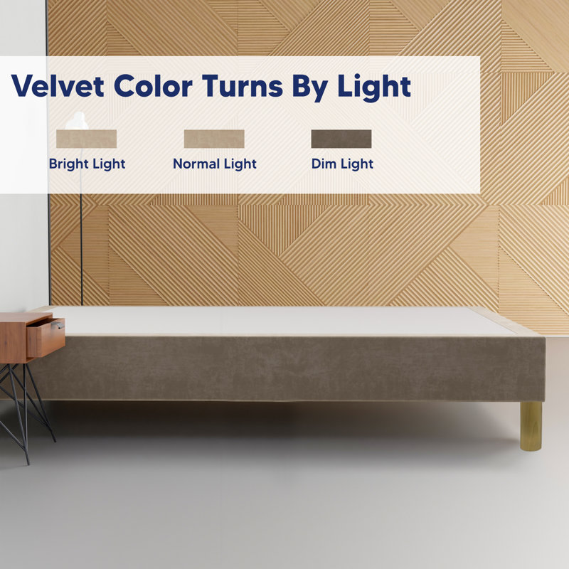 15" Premium Velvet Material Box Spring/Bed Frame With Headboard, Durable & Stylish Wooden Legs, Twin, Beige