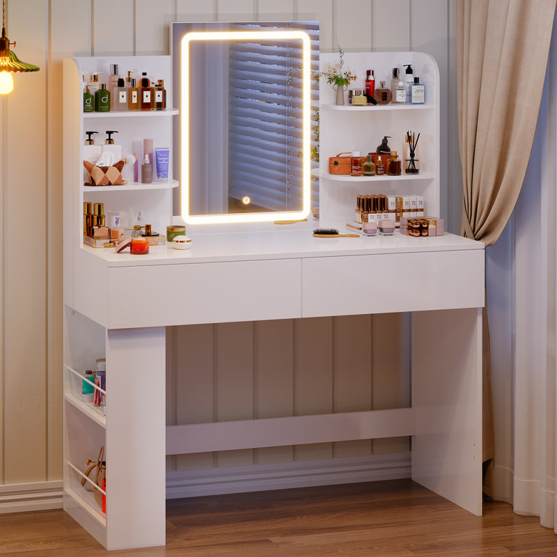 Dressing Table with Mirror, White