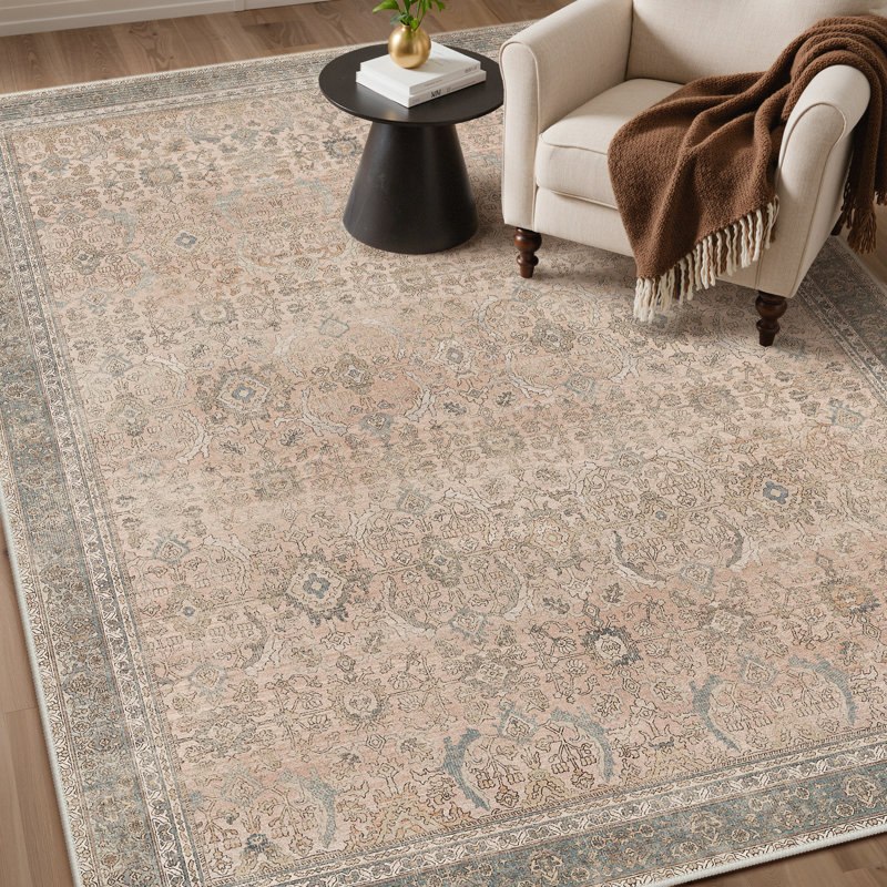 Tapis rose Abastos, Beige avoine, Rectangle 5 pi x 7 pi