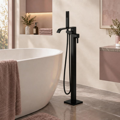 Robinet de baignoire à débit ultra élevé, remplisseur de baignoire sur pied avec bec pivotant et douchette à main
