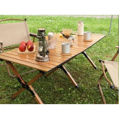 Portable Roll-Top Camping Table, 47.3" x 23.2" x 17.7" Rectangle Picnic Folding Table with Carry Bag