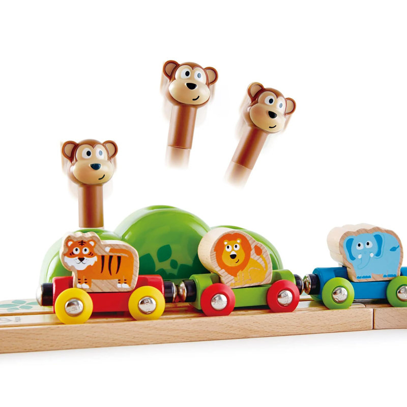Hape: Music & Monkeys Railway - 19 pc Wooden Train Set, Jungle-Themed Musical Toy, Xylophone Melody Track, Brightly Colored, Toddlers & Kids 18 Mo+