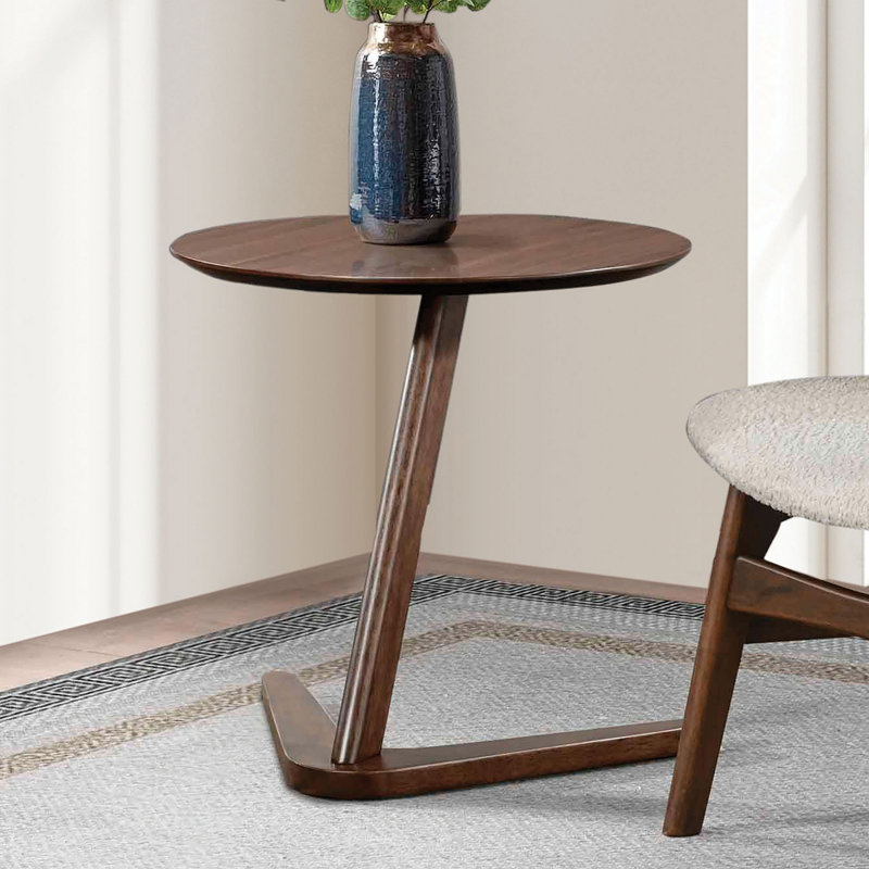 Structure à oreilles en bois massif de style Mid-Century moderne avec table d'appoint