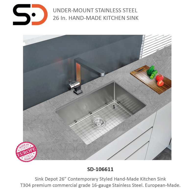 26 " L Undermount Single Bowl Stainless Steel Kitchen Sink
