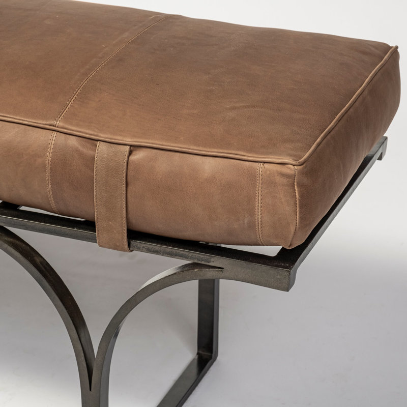Magnolia Upholstered Bench, Caramel Genuine Leather
