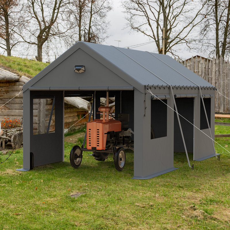 10 Ft. W x 20 Ft. D Galvanized Steel Frame Outdoor Heavy Duty Garage With Breathable Windows And Side Door - Gray
