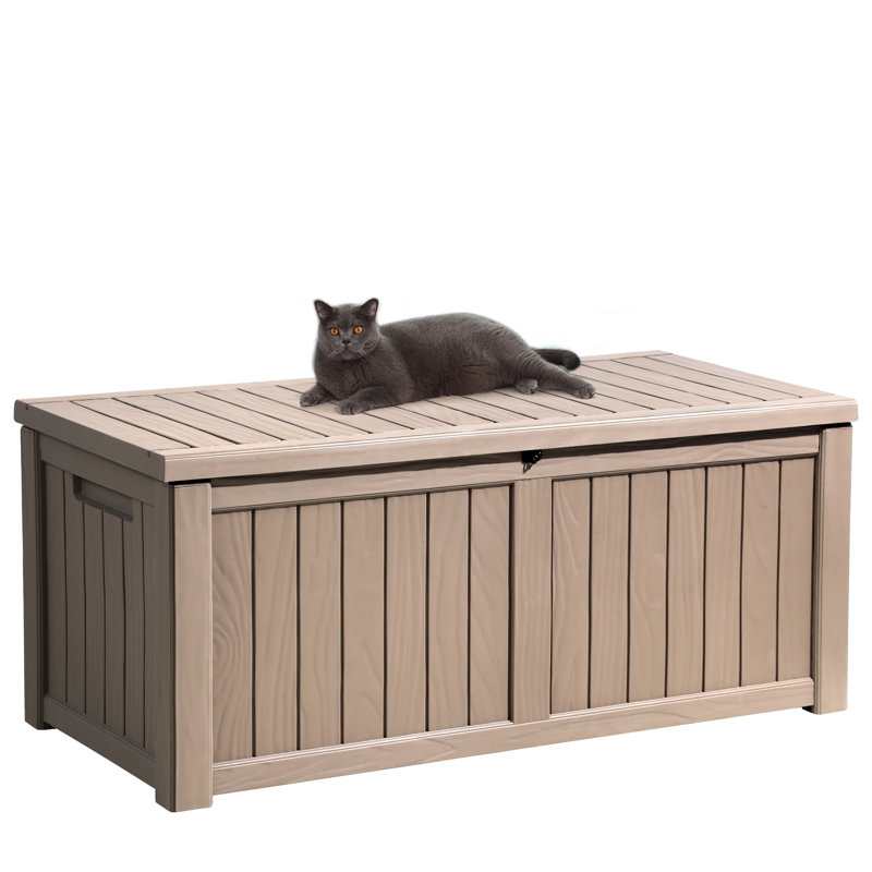 FRUITEAM 26.6'' W 120 Gallons Water Resistant Resin Lockable Deck Box in Beige