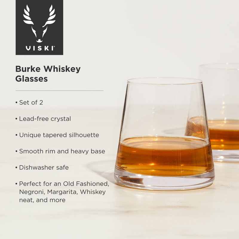 Viski Burke Lead-Free Crystal Tapered Whiskey Glasses, Set of 2