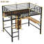 Lit mezzanine en métal et bois avec bureau en L et tablettes