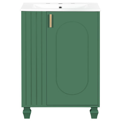 Meuble-lavabo de 24 po avec lavabo, fabrication en bois massif, étagères multifonctionnelles, armoire, pieds classiques faciles d'accès pour la plomberie, assemblage, autoportant
