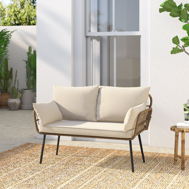 Causeuse d'extérieur avec coussins Hednesford, Beige, Naturel